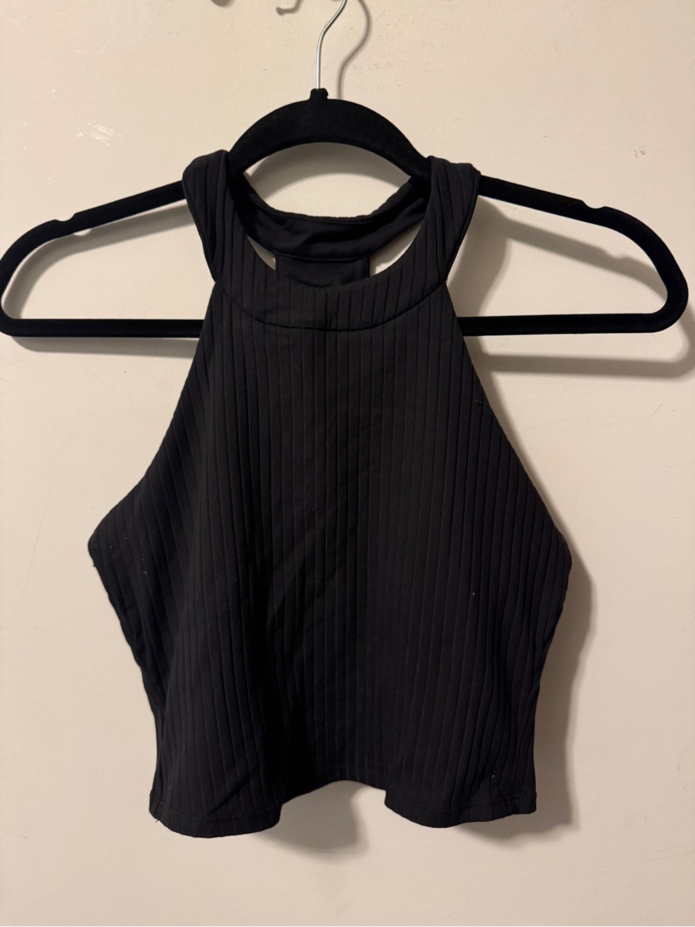 Alo Black Ribbed Halter Crop Top